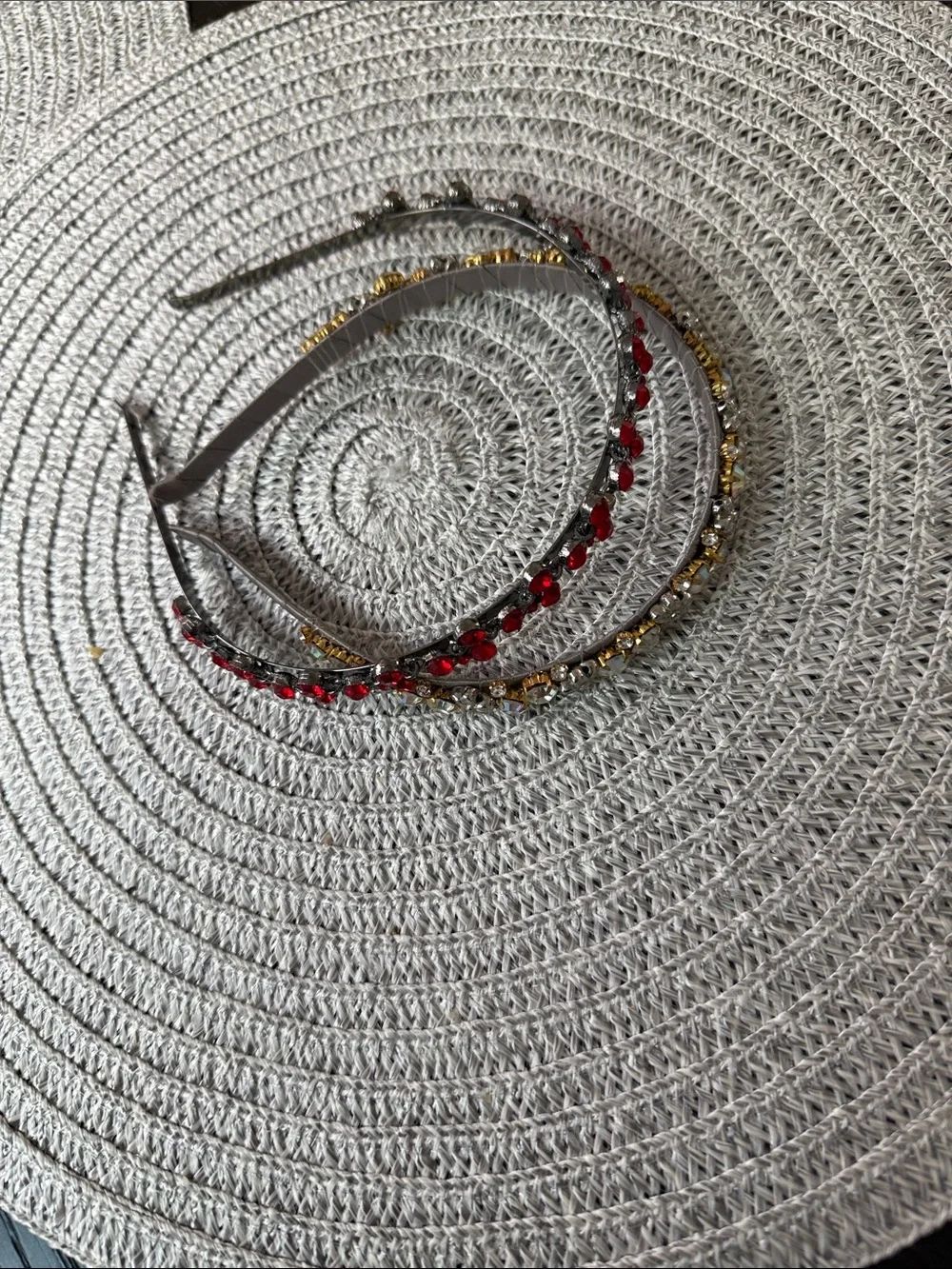 Crystal-Embellished Red and Gold Headband Set